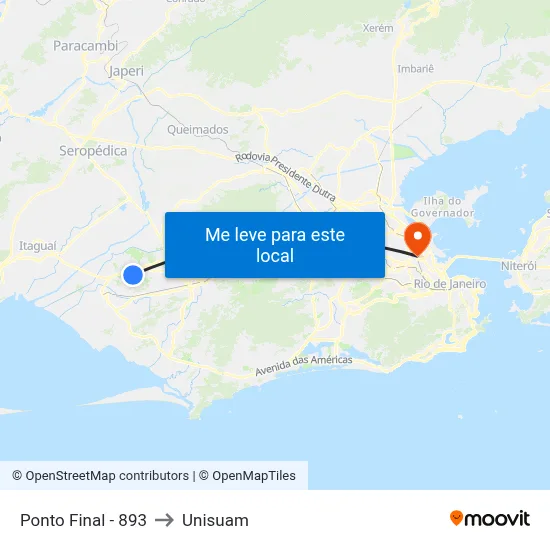 Ponto Final - 893 to Unisuam map