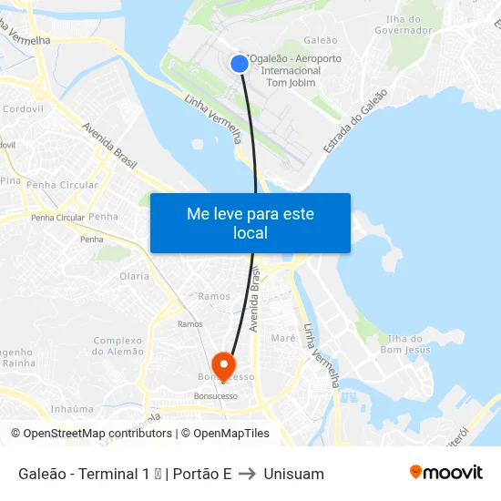 Galeão - Terminal 1 ✈ | Portão E to Unisuam map