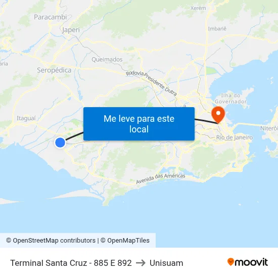 Terminal Santa Cruz - 885 E 892 to Unisuam map