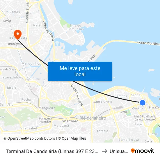 Terminal Da Candelária (Linhas 397 E 2310) to Unisuam map