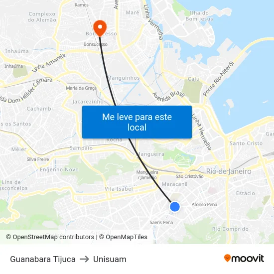 Guanabara Tijuca to Unisuam map