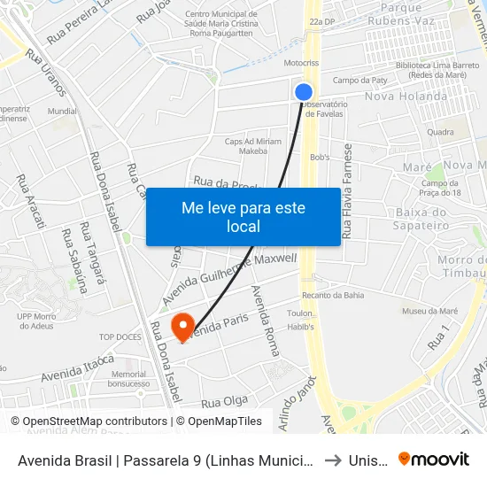 Avenida Brasil | Passarela 9 (Linhas Municipais Para O Centro) to Unisuam map