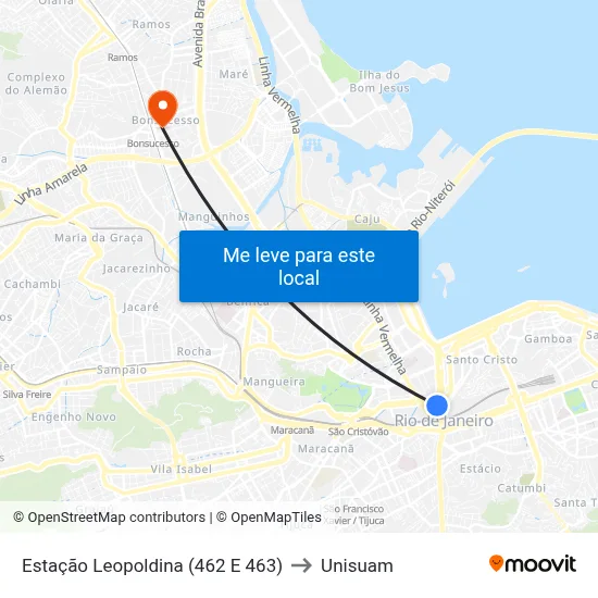 Estação Leopoldina (462 E 463) to Unisuam map