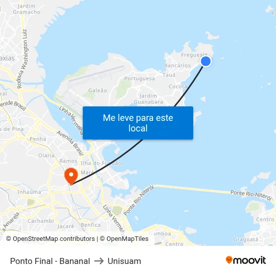 Ponto Final - Bananal to Unisuam map