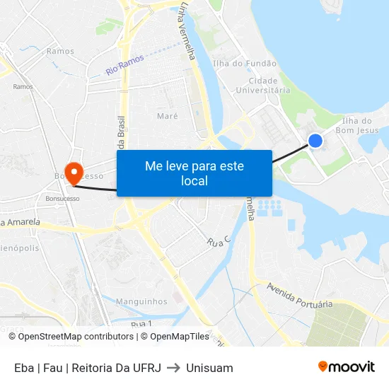 Eba | Fau | Reitoria Da UFRJ to Unisuam map