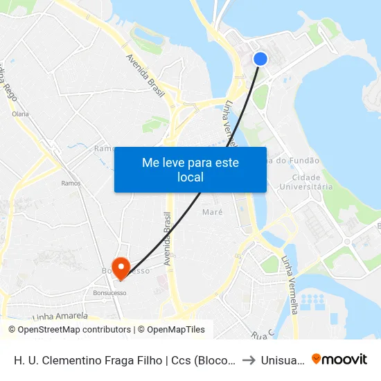 H. U. Clementino Fraga Filho | Ccs (Bloco A) to Unisuam map