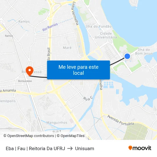 Eba | Fau | Reitoria Da UFRJ to Unisuam map