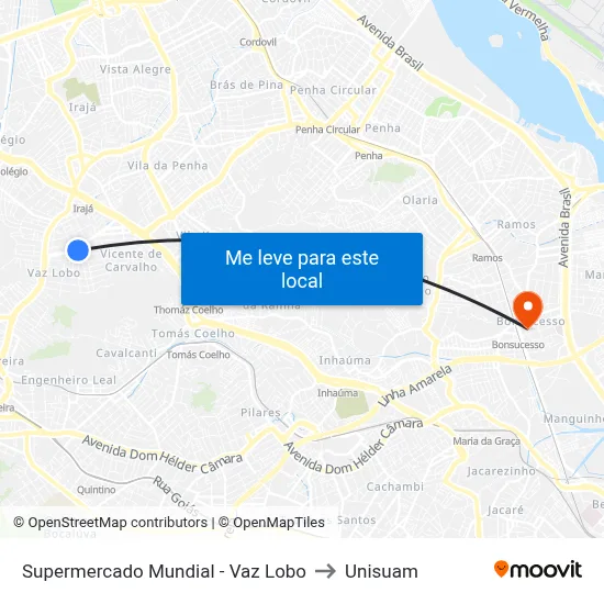 Supermercado Mundial - Vaz Lobo to Unisuam map