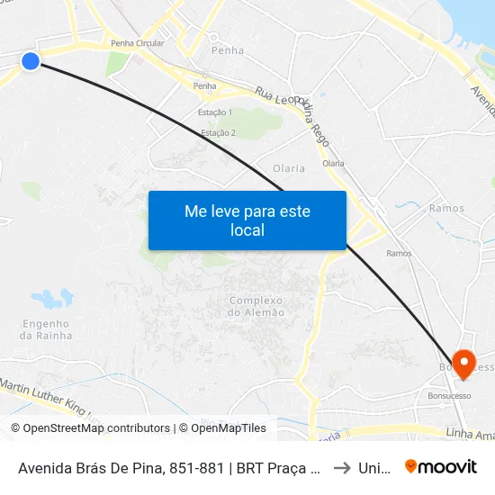 Avenida Brás De Pina, 851-881 | BRT Praça Do Carmo (Sentido Penha) to Unisuam map
