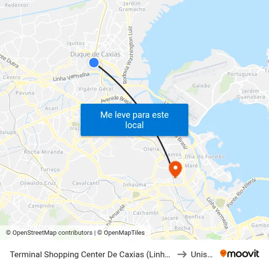 Terminal Shopping Center De Caxias (Linhas Rodoviárias) to Unisuam map