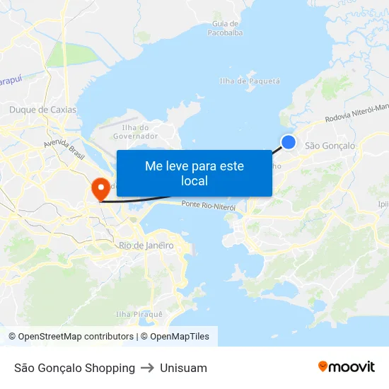 São Gonçalo Shopping to Unisuam map