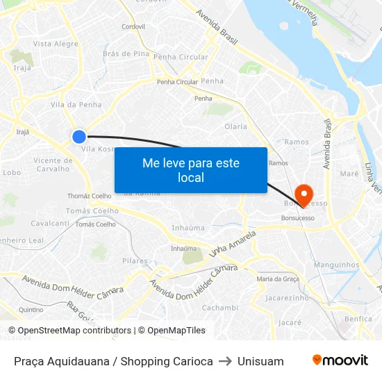 Praça Aquidauana / Shopping Carioca to Unisuam map
