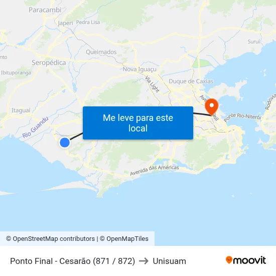 Ponto Final - Cesarão (871 / 872) to Unisuam map