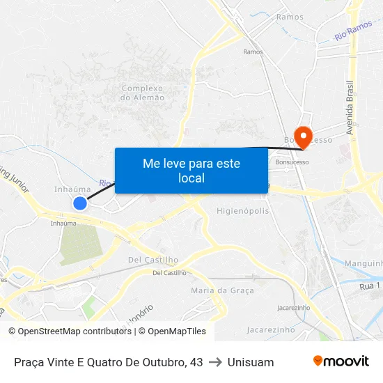 Praça Vinte E Quatro De Outubro, 43 to Unisuam map