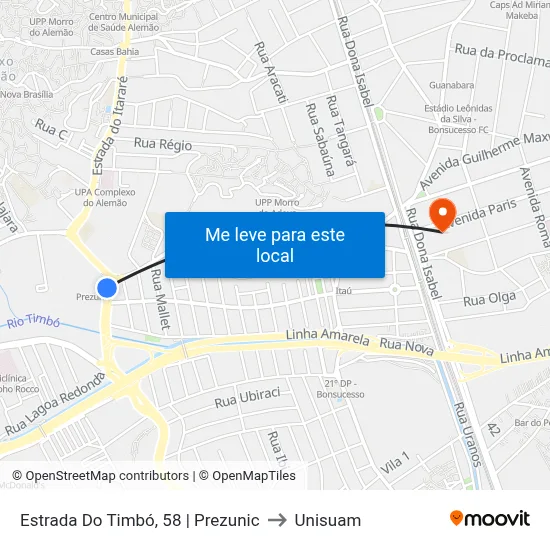 Estrada Do Timbó, 58 | Prezunic to Unisuam map