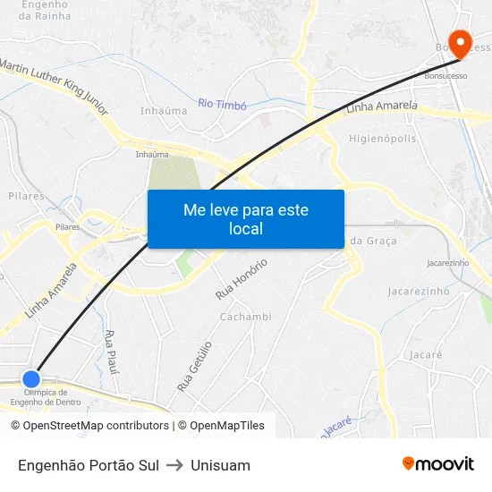 Engenhão Portão Sul to Unisuam map