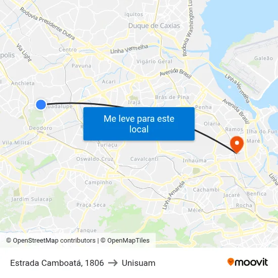 Estrada Camboatá, 1806 to Unisuam map