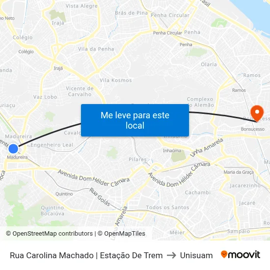 Rua Carolina Machado | Estação De Trem to Unisuam map