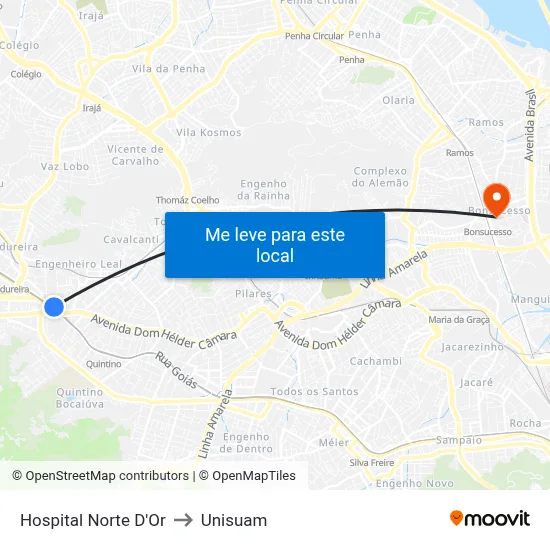 Hospital Norte D'Or to Unisuam map