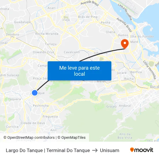 Largo Do Tanque | Terminal Do Tanque to Unisuam map