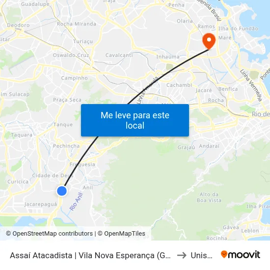 Assaí Atacadista | Vila Nova Esperança (Gardênia Azul) to Unisuam map