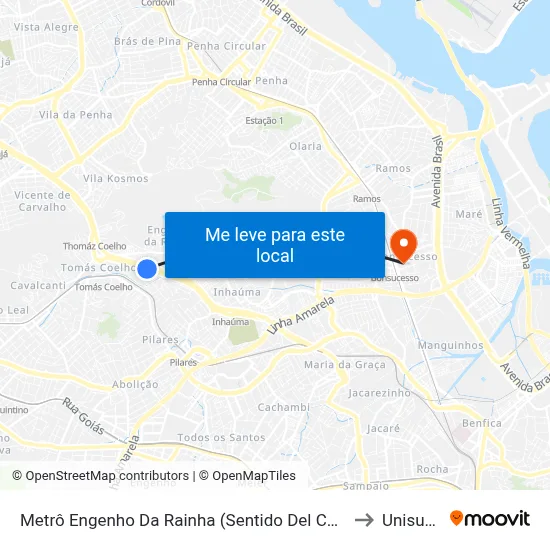 Metrô Engenho Da Rainha (Sentido Del Castilho) to Unisuam map