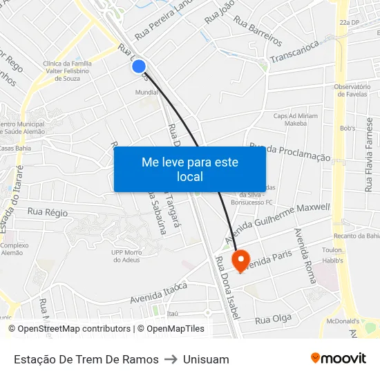 Estação De Trem De Ramos to Unisuam map