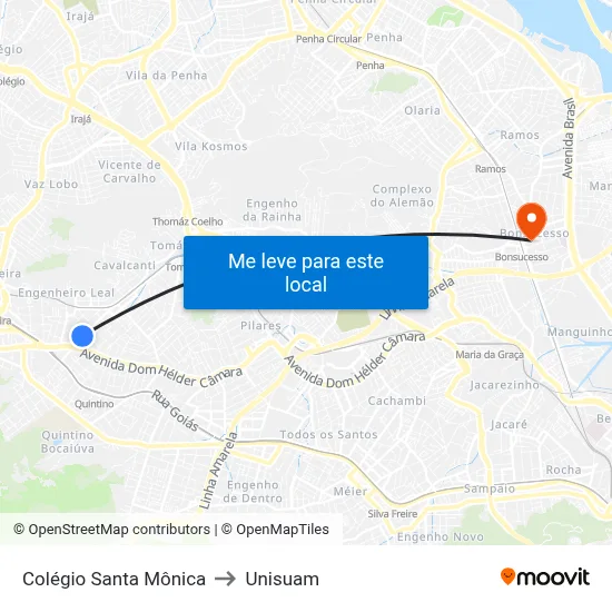 Colégio Santa Mônica to Unisuam map