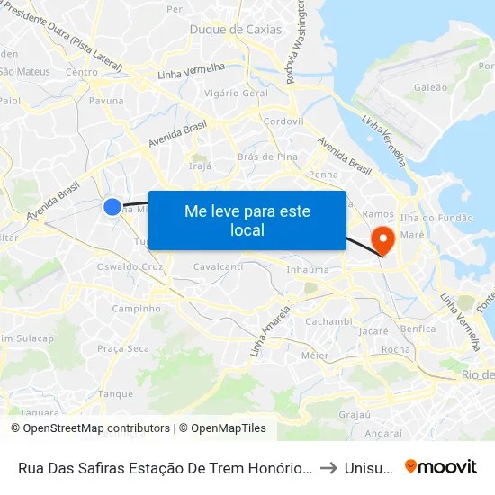 Rua Das Safiras Estação De Trem Honório Gurgel to Unisuam map