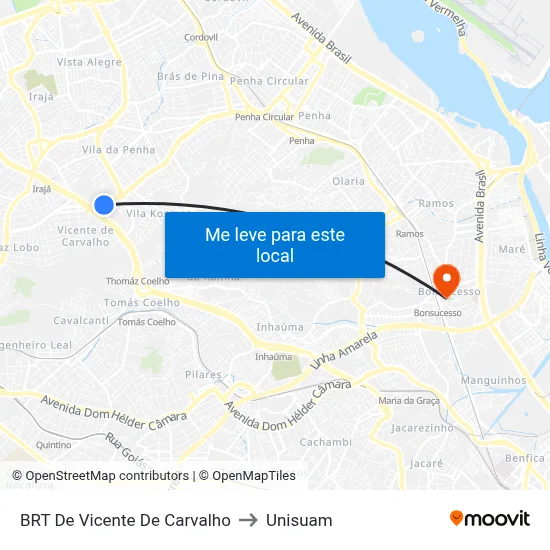 BRT De Vicente De Carvalho to Unisuam map