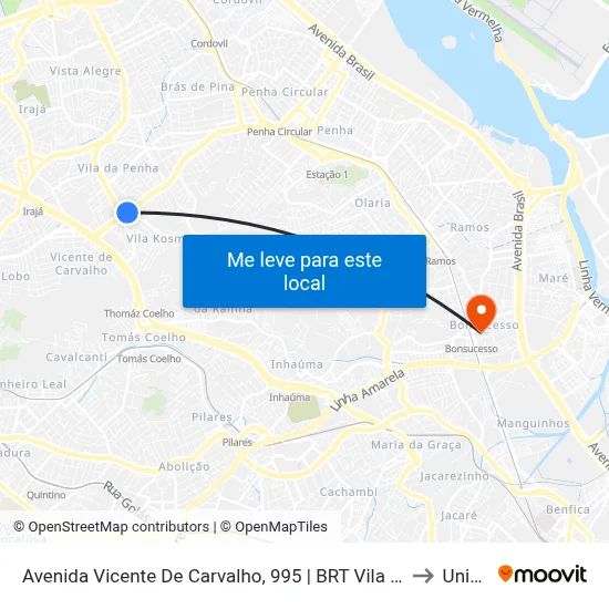 Avenida Vicente De Carvalho, 995 | BRT Vila Kosmos / Shopping Carioca to Unisuam map
