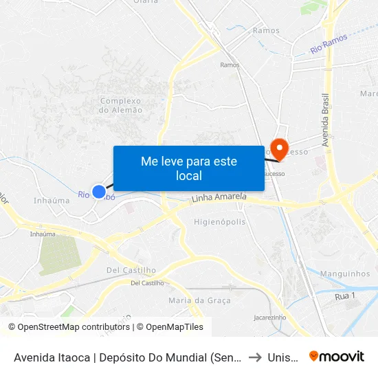 Avenida Itaoca | Depósito Do Mundial (Sentido Inhaúma) to Unisuam map