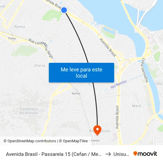 Avenida Brasil - Passarela 15 (Cefan / Mega Box) to Unisuam map
