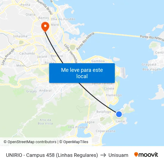 UNIRIO - Campus 458 (Linhas Regulares) to Unisuam map