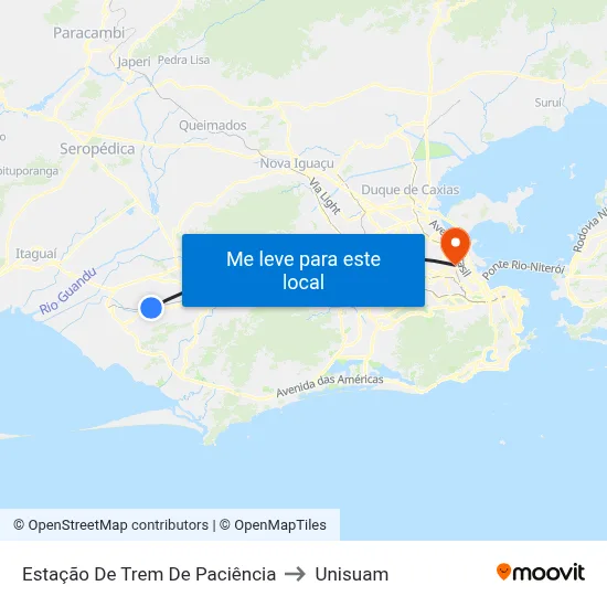 Estação De Trem De Paciência to Unisuam map