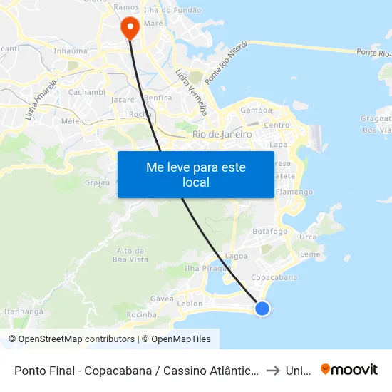 Ponto Final - Copacabana / Cassino Atlântico (Linhas 445, 456, 457 E 474) to Unisuam map