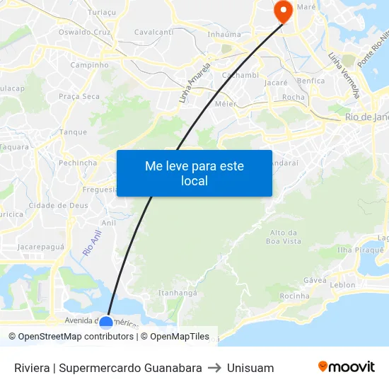 Riviera | Supermercardo Guanabara to Unisuam map