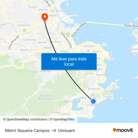 Metrô Siqueira Campos to Unisuam map
