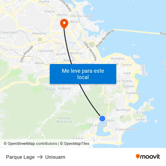 Parque Lage to Unisuam map