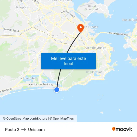 Posto 3 to Unisuam map