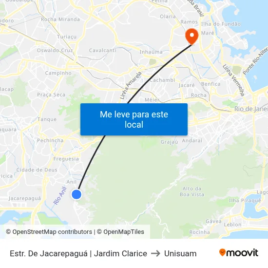 Estr. De Jacarepaguá | Jardim Clarice to Unisuam map