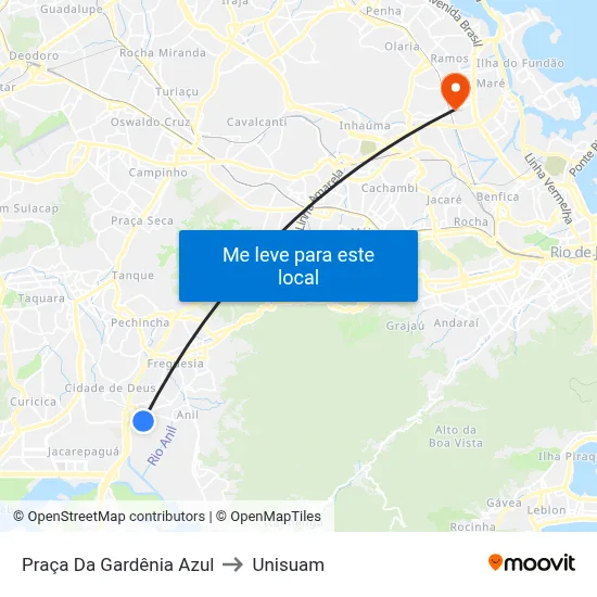 Praça Da Gardênia Azul to Unisuam map