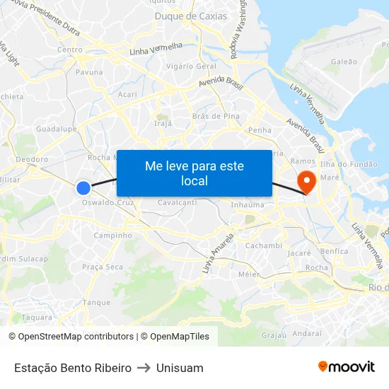 Estação Bento Ribeiro to Unisuam map