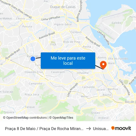 Praça 8 De Maio / Praça De Rocha Miranda to Unisuam map