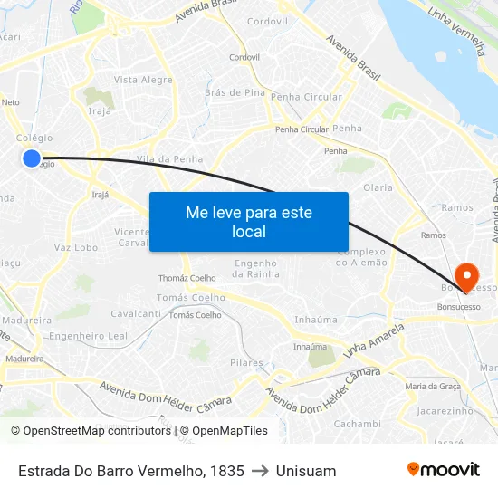 Estrada Do Barro Vermelho, 1835 to Unisuam map