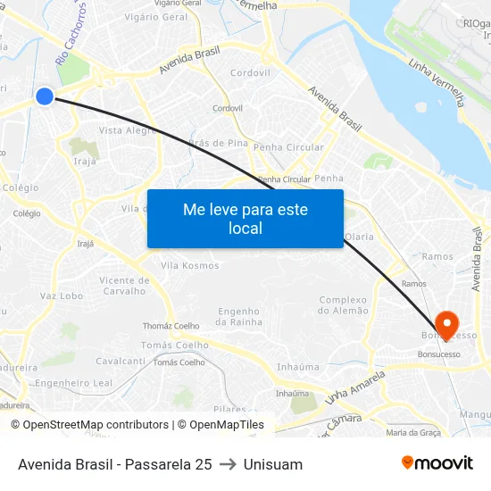 Avenida Brasil - Passarela 25 to Unisuam map