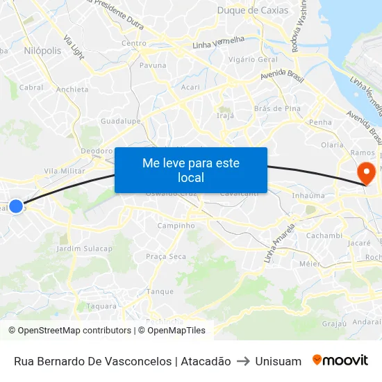 Rua Bernardo De Vasconcelos | Atacadão to Unisuam map