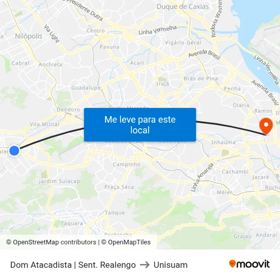 Dom Atacadista | Sent. Realengo to Unisuam map