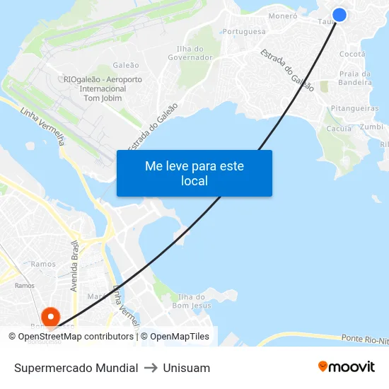 Supermercado Mundial to Unisuam map