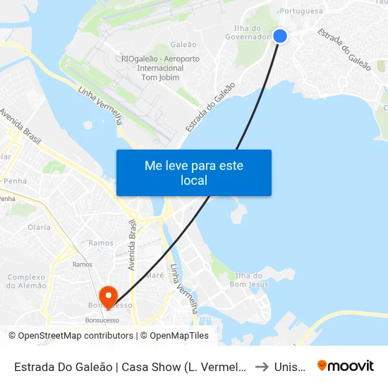 Estrada Do Galeão | Casa Show (L. Vermelha/Av. Brasil) to Unisuam map